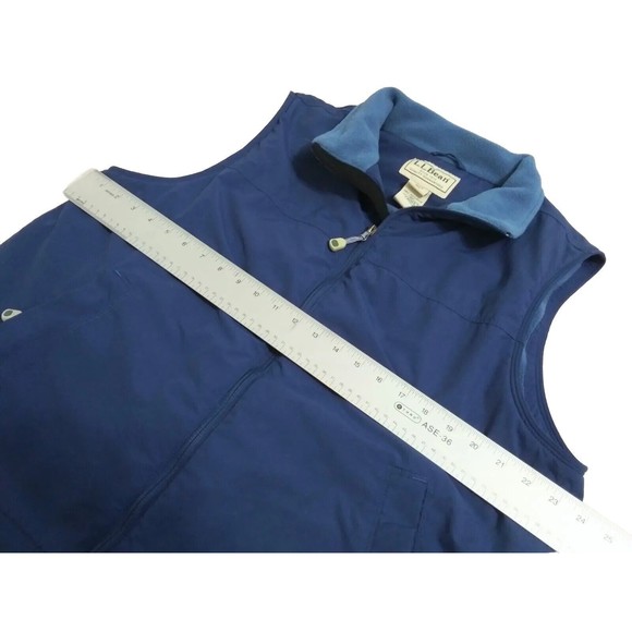 LL Bean Men's Large Nylon Softshell Full Zip Vest Jacket Fleece Lined Blue - Picture 9 of 9